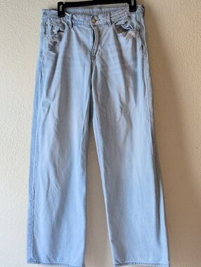 American Eagle Outfitters Light Blue Wide-Leg Distressed Jeans